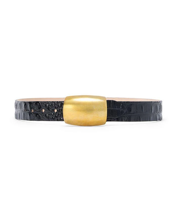 L'Agence Milou Domed Croc Embossed Leather Belt 1