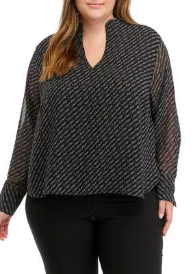 Calvin Klein Plus Size Chiffon Sleeve Logo Woven Top