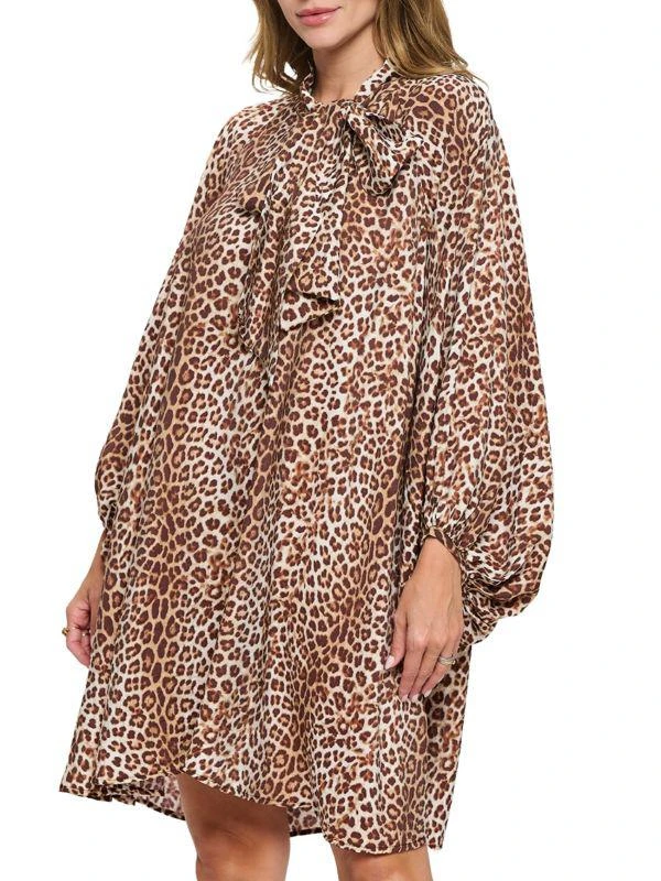 Renee C. Leopard Print Puff Sleeve Dress 3