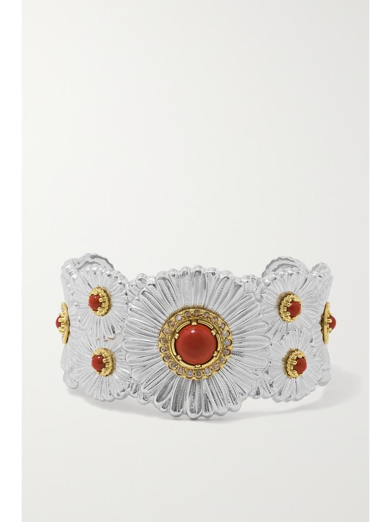 Buccellati 纯银、镀金纯银、碧玉、钻石手镯
