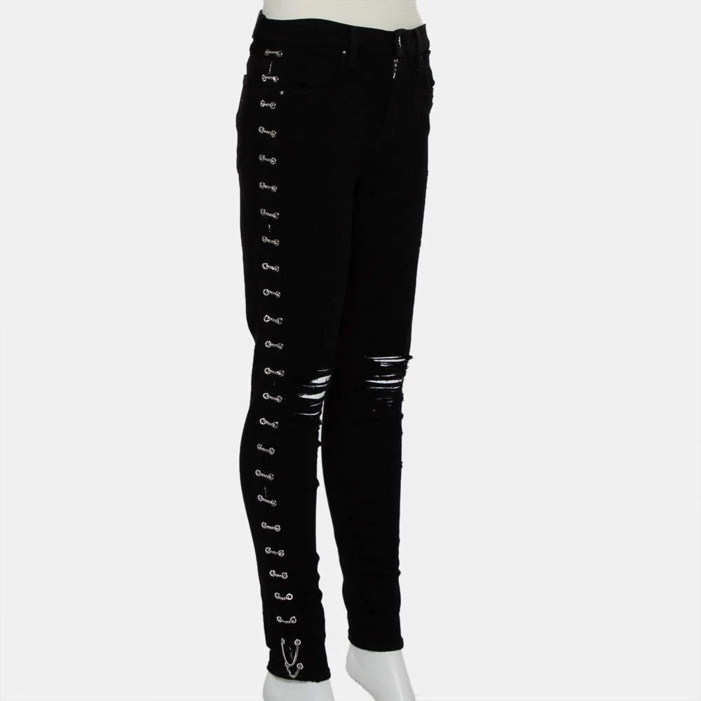 AMIRI Amiri Black Denim Side Chain Detail Distressed Skinny Jeans M 2