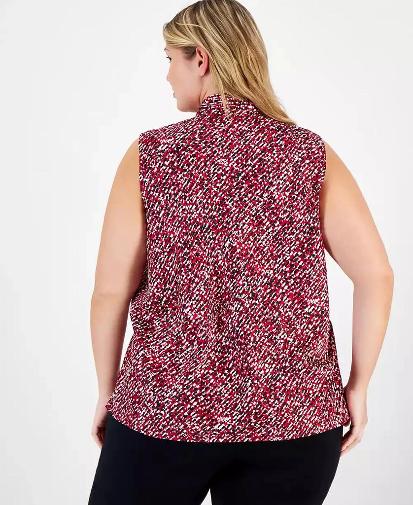 Kasper Plus Size Printed Sleeveless Tie-Neck Blouse 2