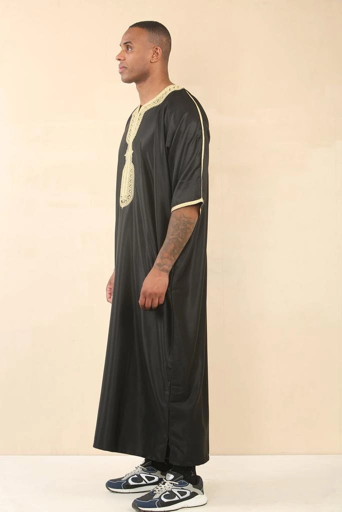 Arabic Thobes Men
s Black Gold Moroccan Thobe Djellaba Jubba Robe Eid 2