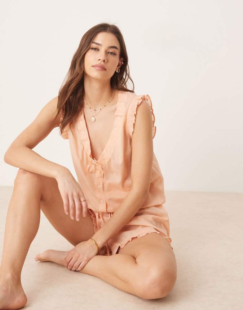 Luna Luna ruffle egde tie front vest co ord in peach