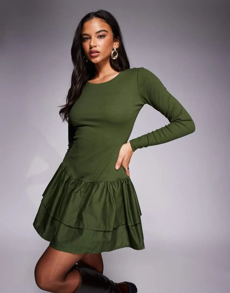 Shop ASOS DESIGN ribbed mini dress with woven skirt in green on Sale at  BeyondStyle  Get 11% Off ASOS DESIGN ribbed mini dress with woven skirt in  green with Limited-Time Flash