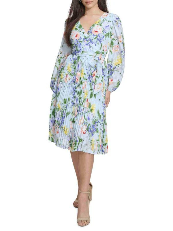 Kensie Floral Pleated Faux Wrap Midi Dress 1