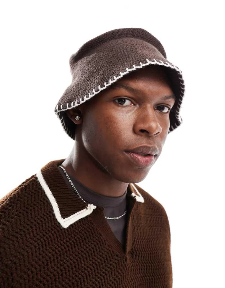 ASOS ASOS DESIGN knitted bucket hat in brown 4