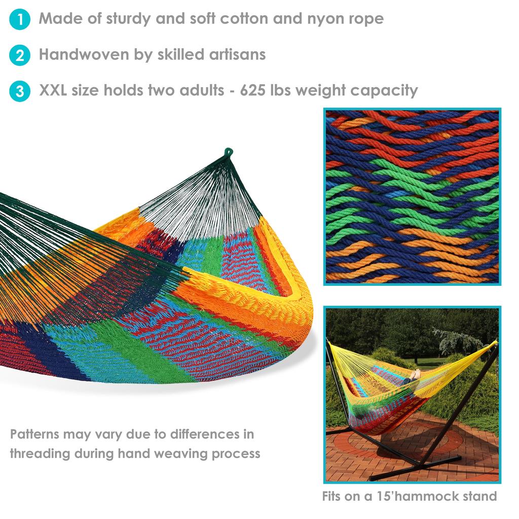 Sunnydaze Heavy-Duty Handwoven XXL Mayan Family Hammock with Thick Cord - 880 lb Weight Capacity
