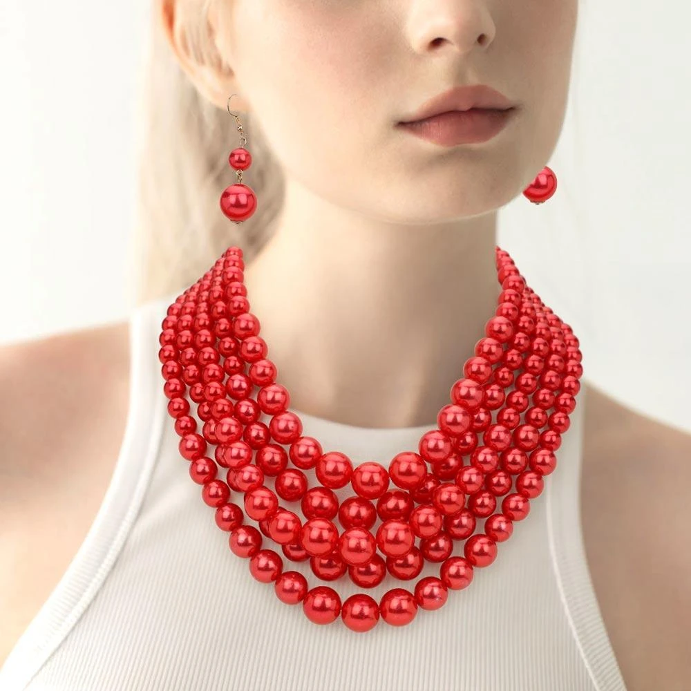 FASHNZFAB Pearl Multi Strand Bib Necklace 3