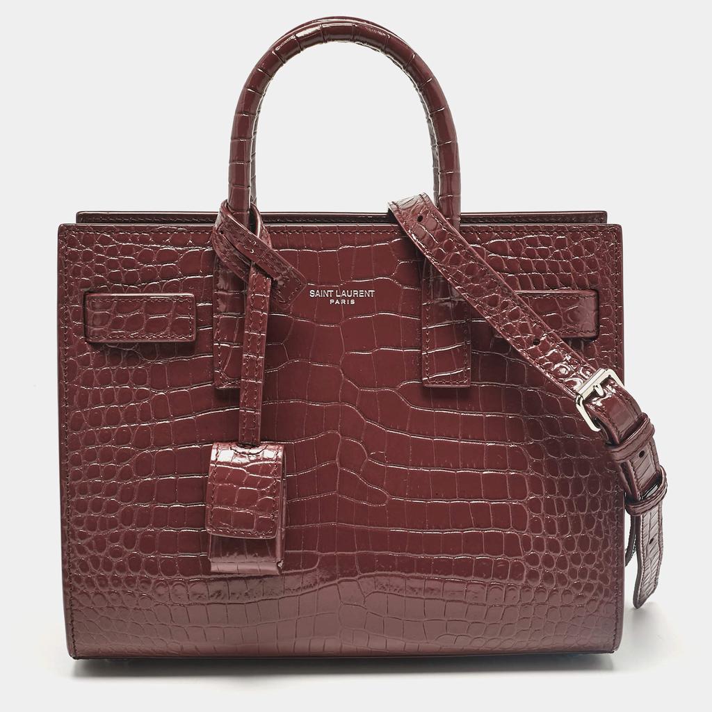 F & W STYLE LEATHER/CROC EMBOSSED LEATHER store BURGUNDY TOTE BAG LRG