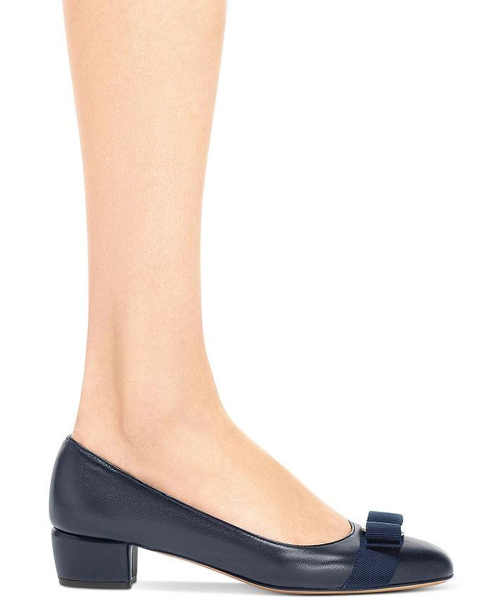 Salvatore Ferragamo Women's Vara Soft Bow Detail Blue Block Heel Pumps 2