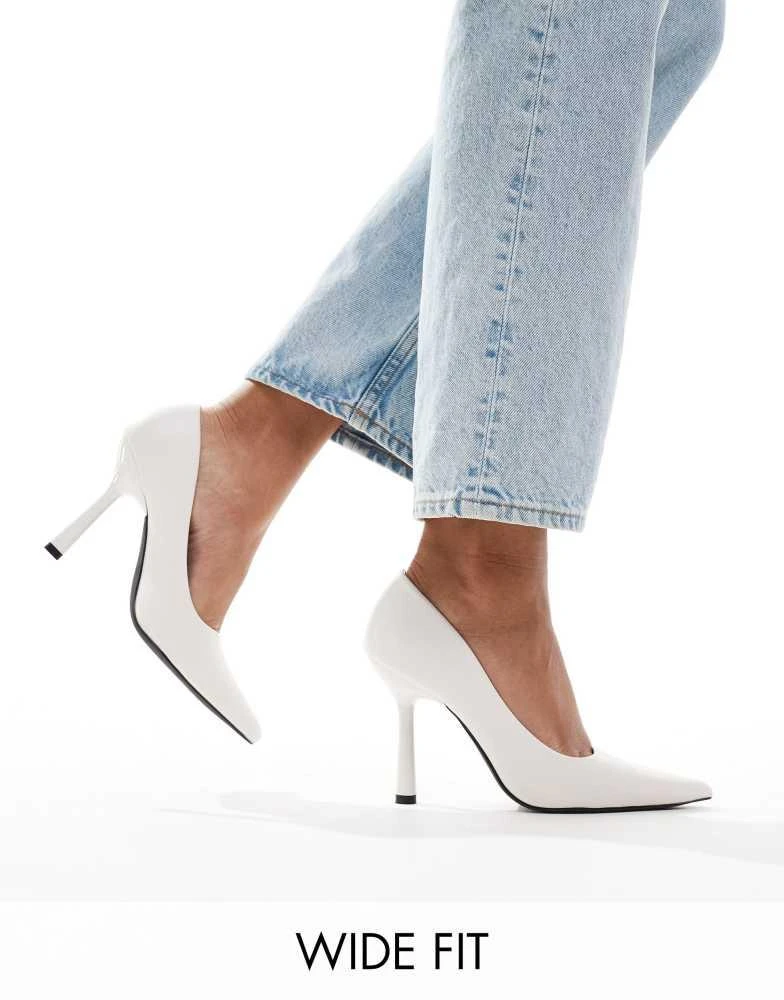 Glamorous Wide Fit Glamorous Wide Fit pointed high heeled court shoes in white 1