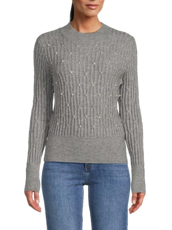 NANETTE nanette lepore Embellished Cable Knit Sweater 1