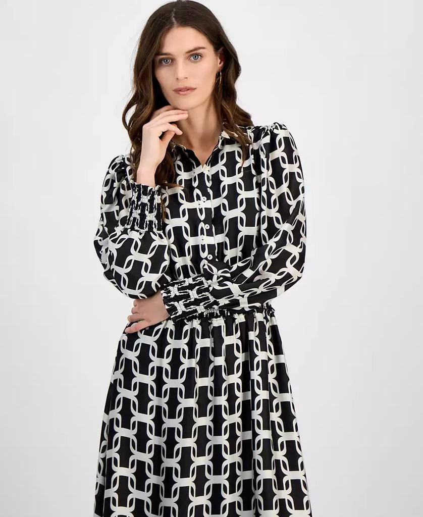 Tahari Women's Border-Print Smocked-Waist Maxi Dress 4