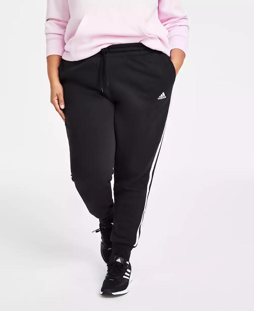 Plus Size Essentials 3 Stripe Fleece Joggers Black white 1X