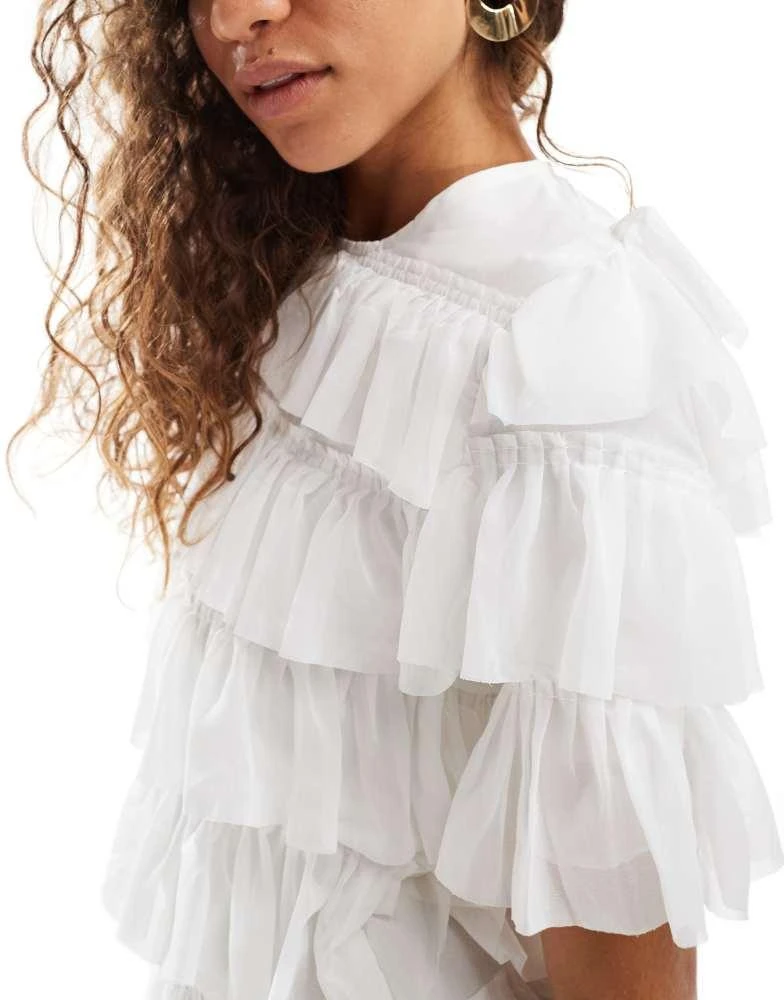 Ghospell Ghospell tiered ruffle midaxi dress in cream 4