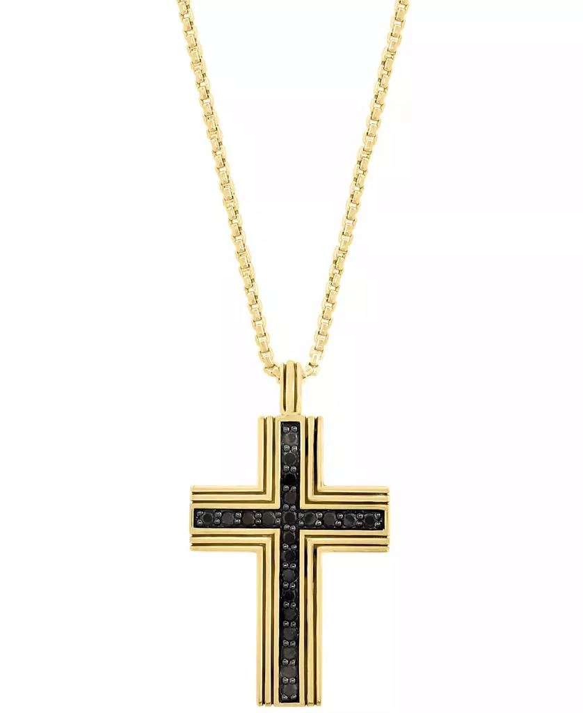 Effy EFFY® Men's Black Spinel Square Cross 22" Pendant Necklace (3/4 ct. t.w.) in Gold-Plated Sterling Silver 1