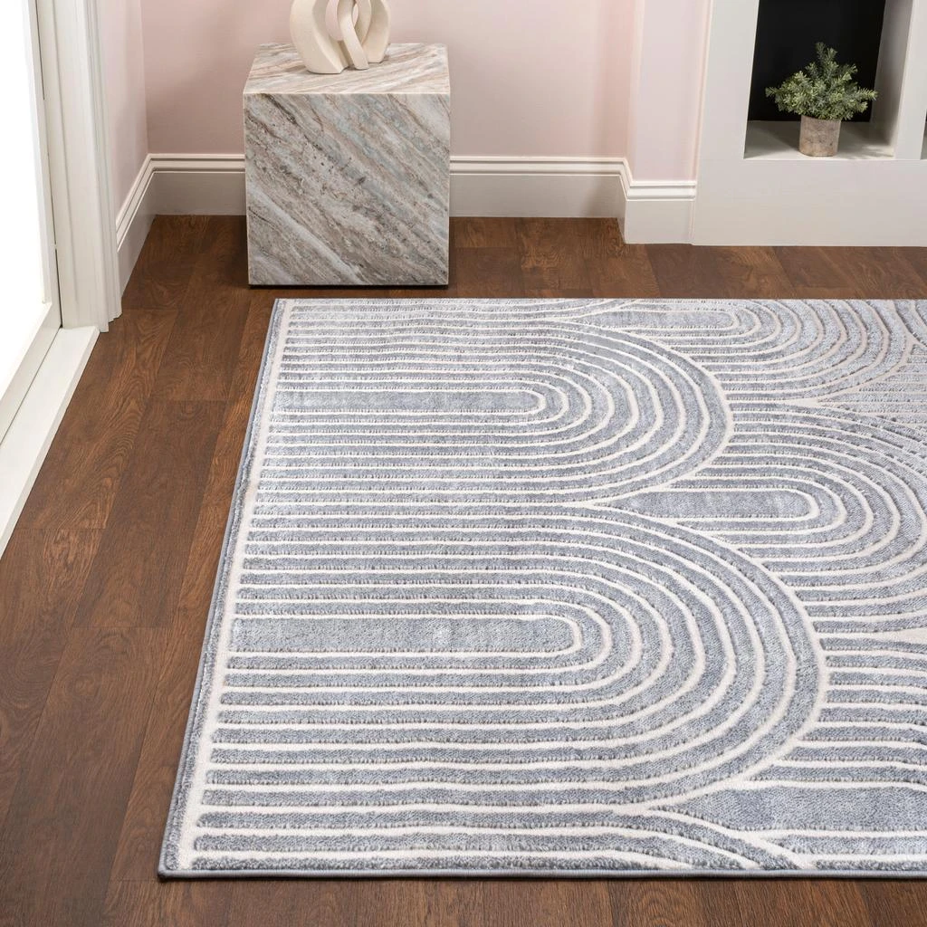 JONATHAN Y Ariana MidCentury Art Deco Striped Arches Two-Tone High-Low Blue/White 3 ft. x 5 ft. Area Rug 4