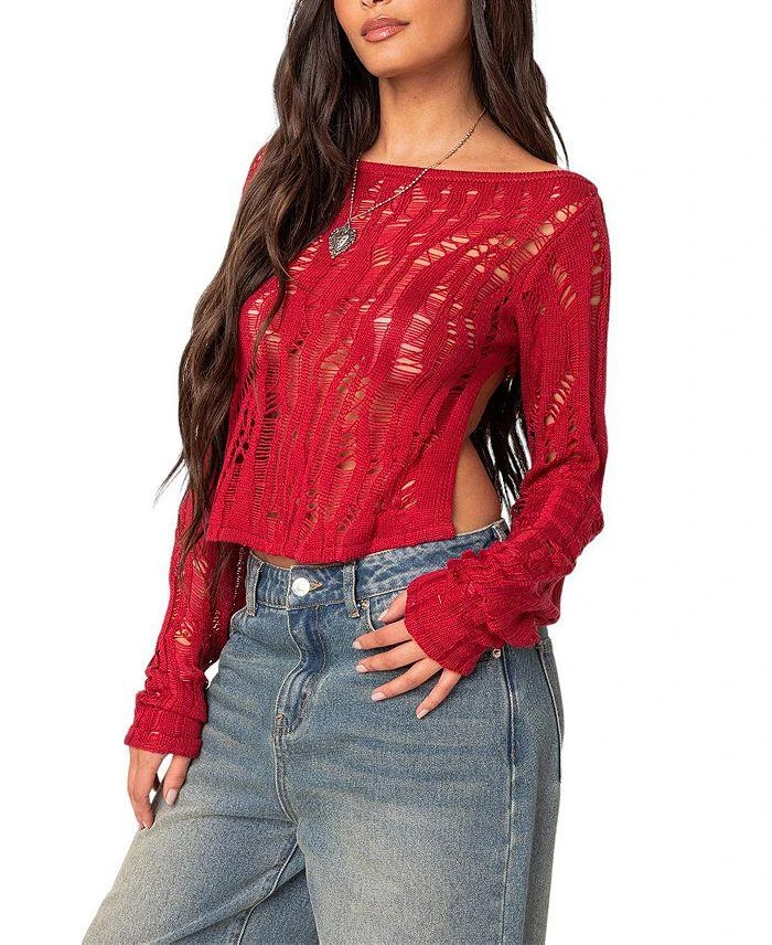 Edikted Rosa Open Back Sheer Knit Top 3