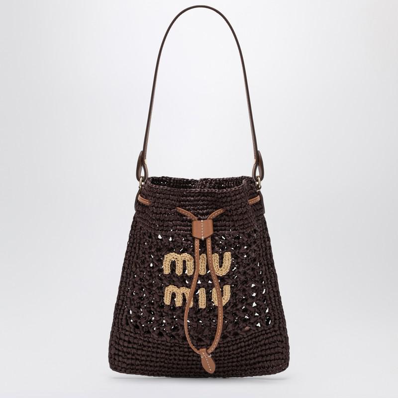 Miu Miu Mini cocoa-coloured woven fabric bucket bag