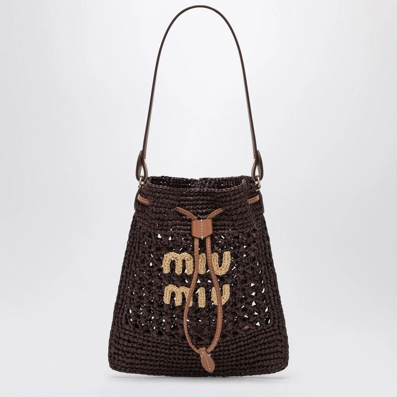 Miu Miu Mini cocoa-coloured woven fabric bucket bag 1