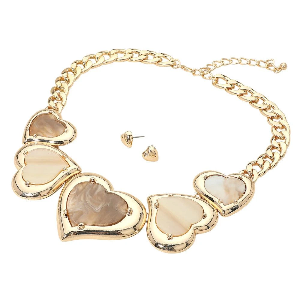 FASHNZFAB Bold Resin Heart Plate Link Chunky Chain Statement Necklace 2
