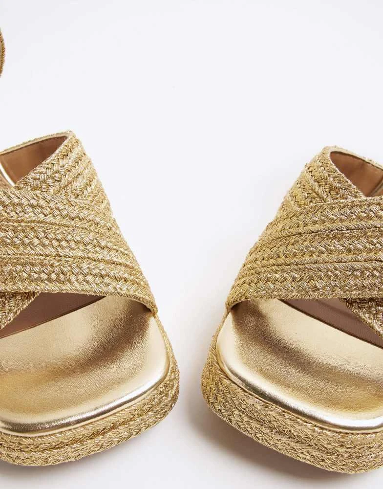 River Island River Island Raffia platform sandals in gold 3