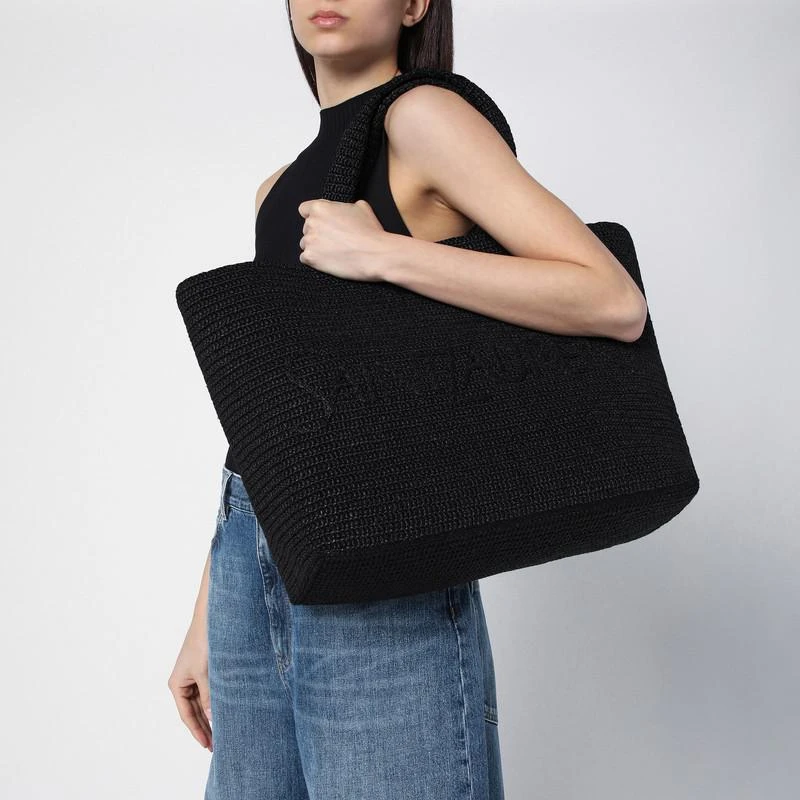 Yves Saint Laurent Black Raffia Tote Bag with logo 2
