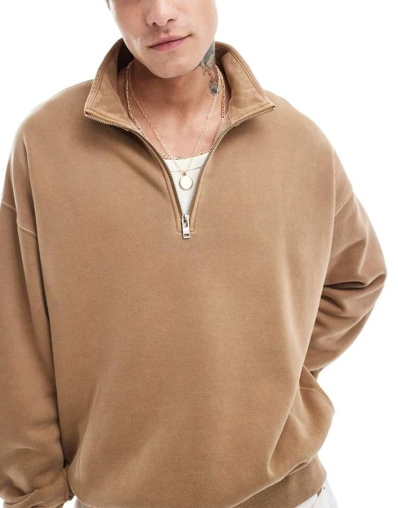 Abercrombie & Fitch Abercrombie & Fitch essential half zip sweatshirt in tan 1