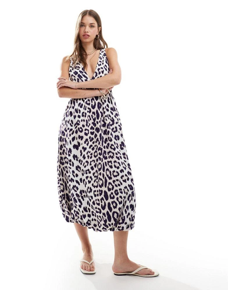 ASOS ASOS DESIGN puff ball midi smock dress with v-neck in leopard print 3