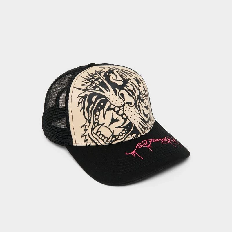 ED HARDY Printed Tiger Outline Trucker Hat Ed Hardy Printed Tiger Outline Trucker Cap - Ivory Black  main image 4