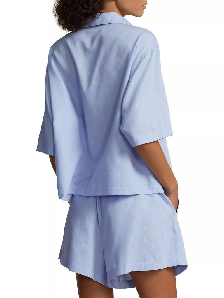 Ralph Lauren Jacquard Polo Player 2-Piece Pajama Set In Blue