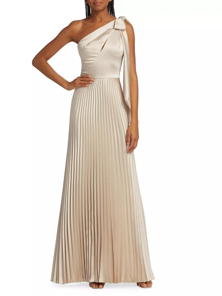 Amsale Satin One-Shoulder Pleated Gown 2