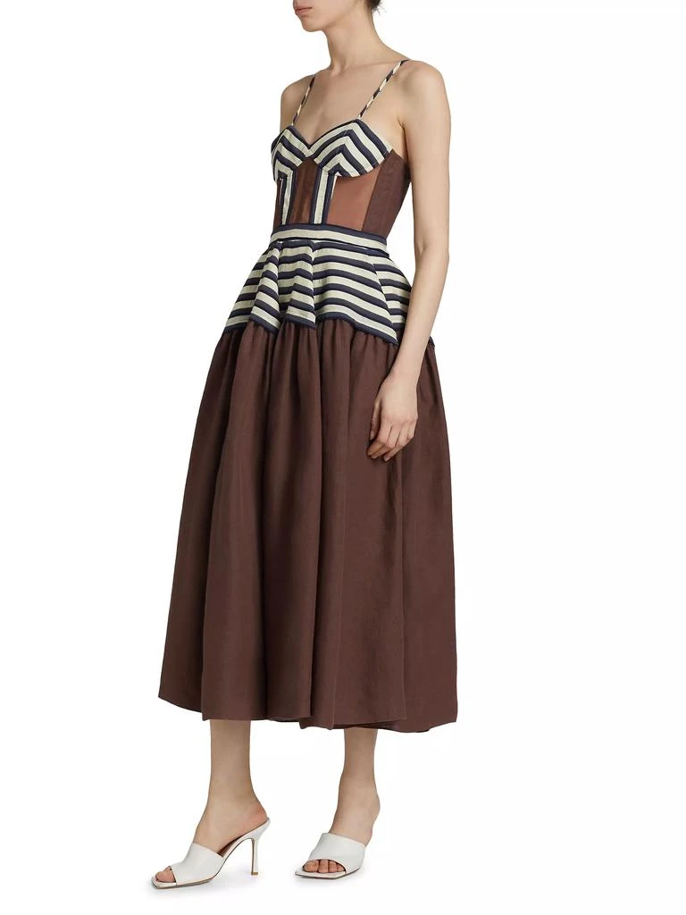 Rosie Assoulin Golden Afternoon Linen Striped Midi-Dress 4