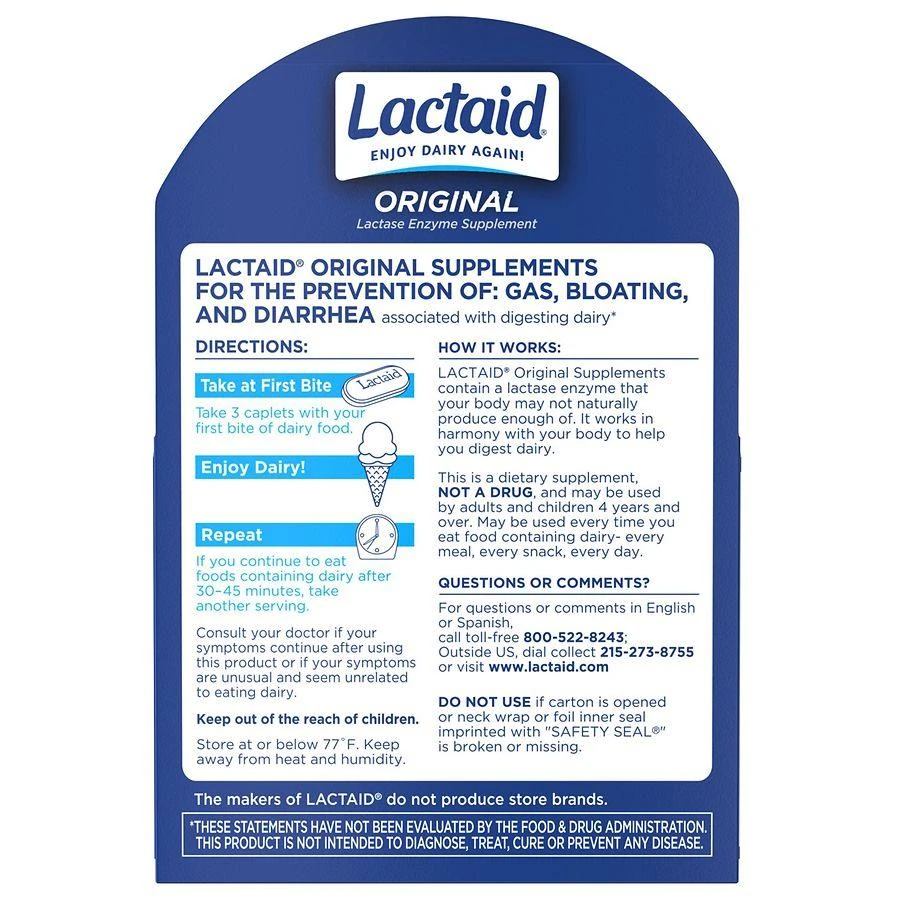 Lactaid Original Strength Lactose Intolerance Relief Caplets 2