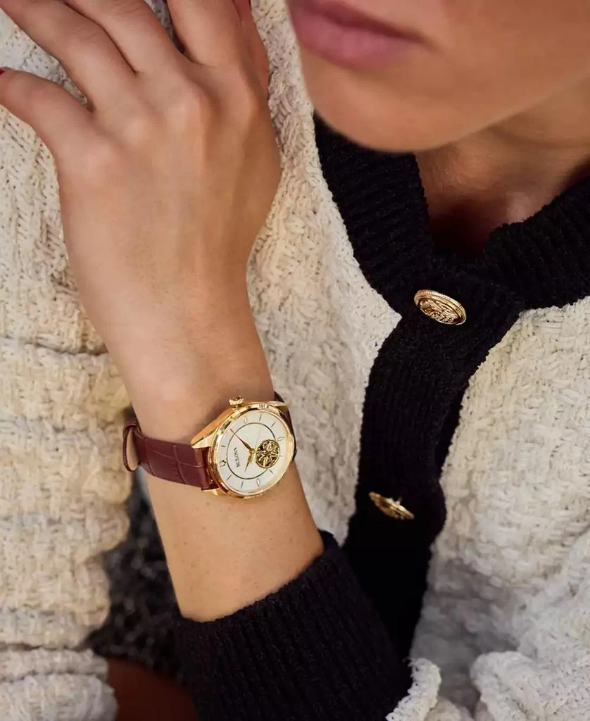Bulova Women's Sutton Automatic Brown Leather Strap Watch 34.5mm 5