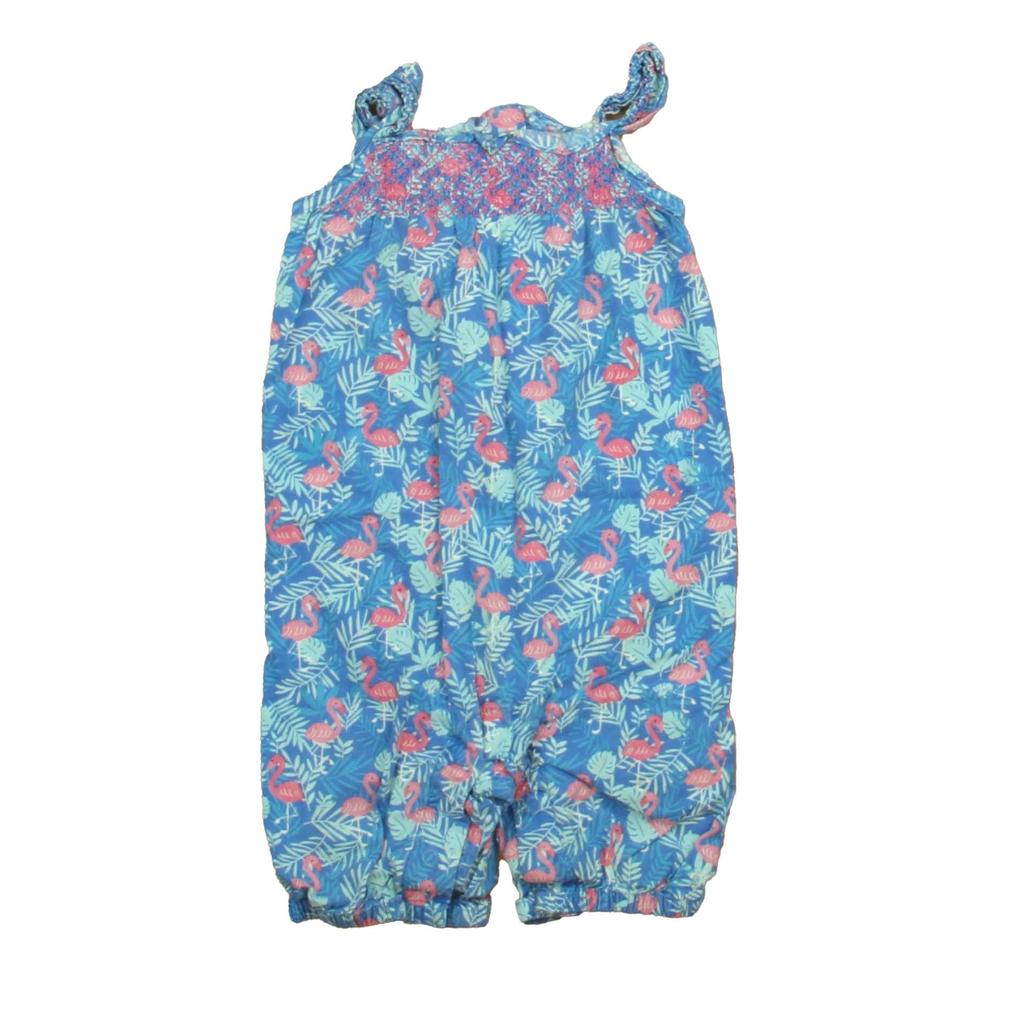 JoJo Maman Bébé Jojo Maman Bebe Girls Blue | Pink Flamingos Romper