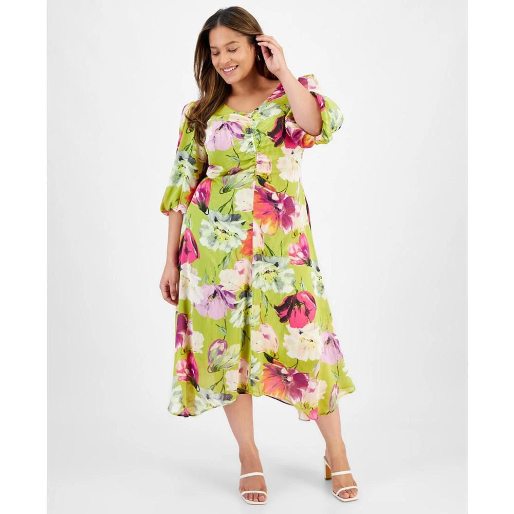 Taylor Plus Size V-Neck Satin A-Line Midi Dress 1