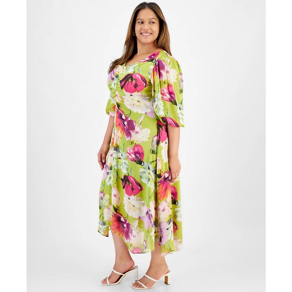 Taylor Plus Size V-Neck Satin A-Line Midi Dress 3