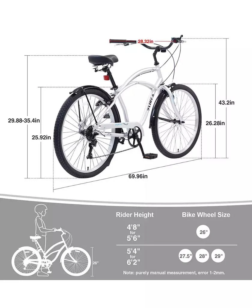 Streamdale Furniture Men
S Beach Cruiser Bike, 7 Speed Bicycles, 26"Inch Multiple Colors 7