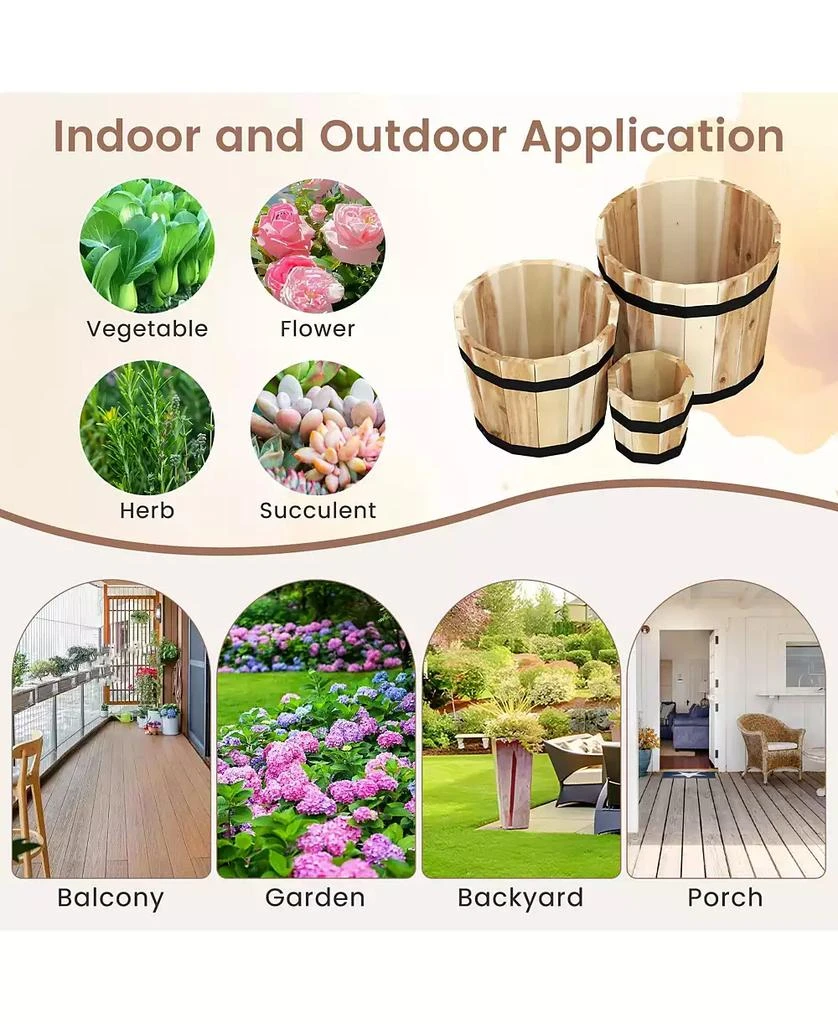 Gymax Outdoor Wooden Planter Box Set of 3 w/ Drainage Holes for Flower Herb Shrub 10