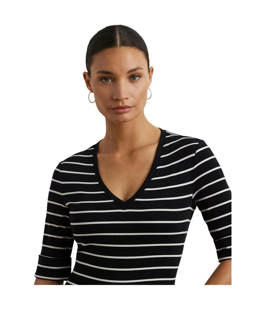 Ralph Lauren Striped Cotton Elbow-sleeve V-neck Tee 3