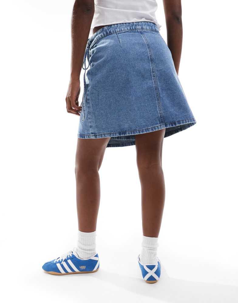 ONLY ONLY wrap denim mini skirt in light blue