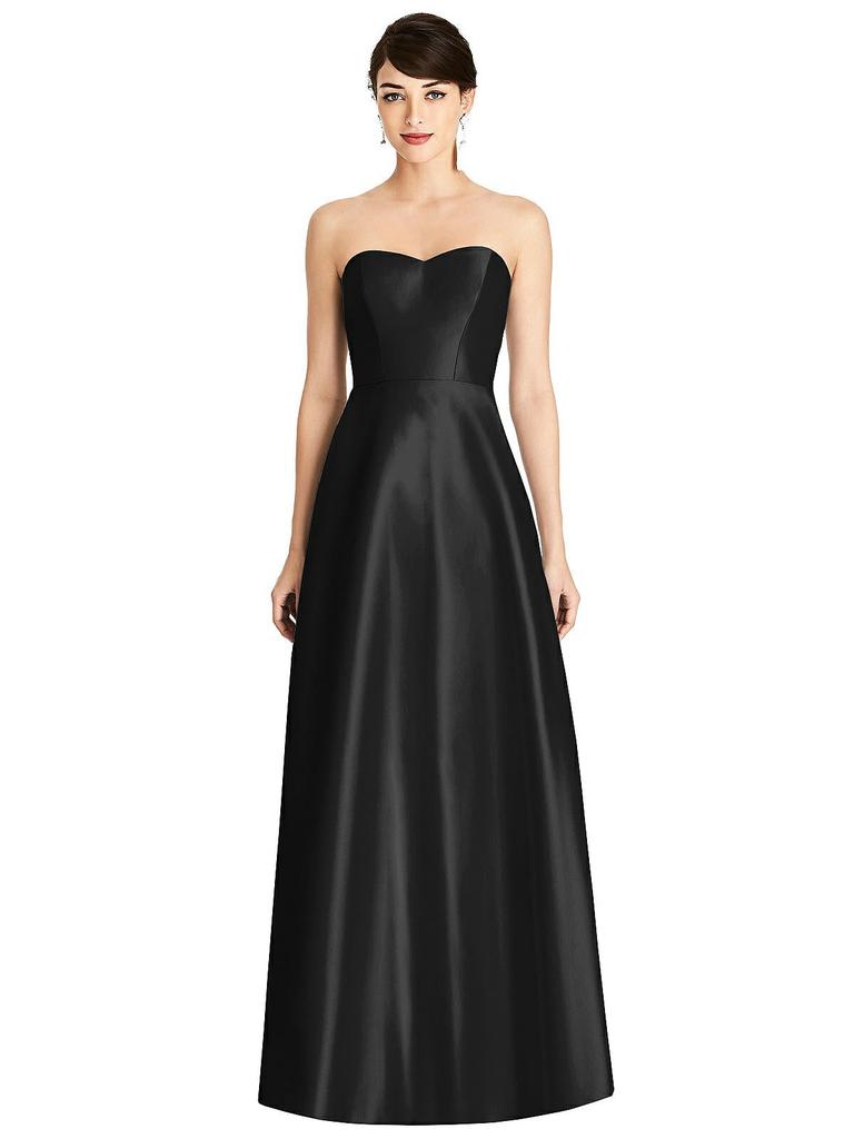 Alfred Sung Strapless A-Line Satin Dress with Pockets