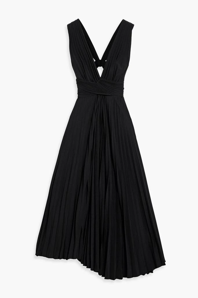 strapless open back dress Purple Pleated Plunge Neck Belted A Line Gown main image 0