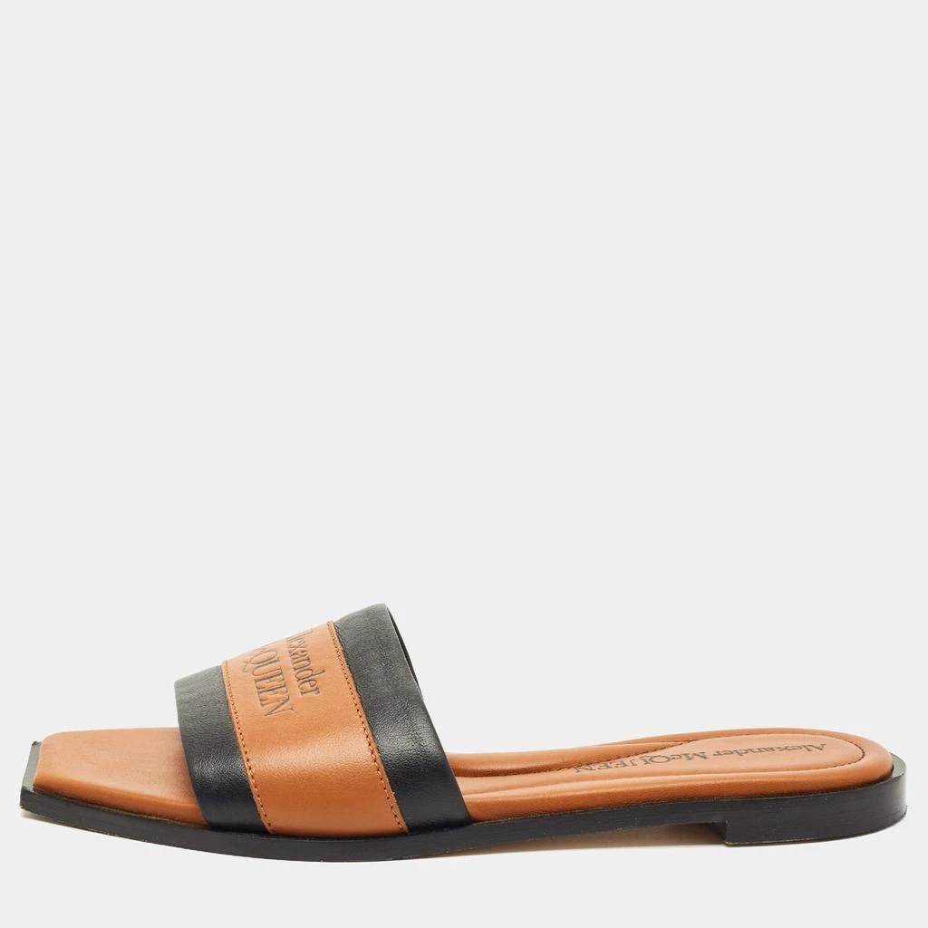 Shop Alexander McQueen Brown/Black Leather Flats Slide Size 
