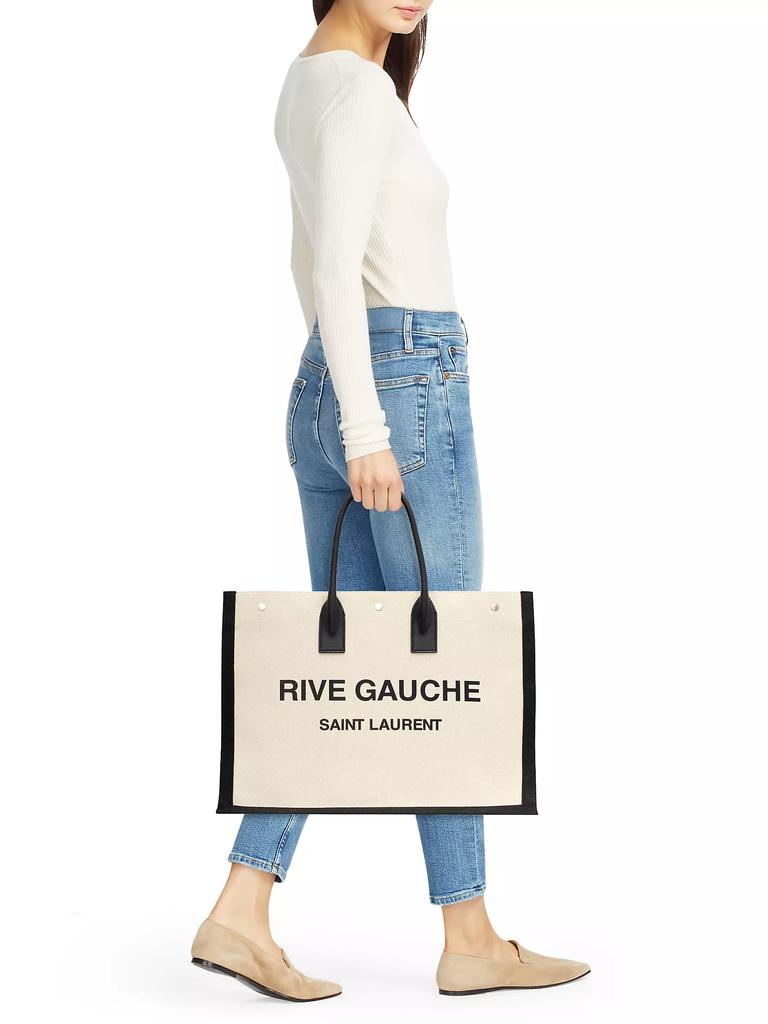 Saint Laurent Rive Gauche Large Tote Bag in Canvas and Smooth Leather