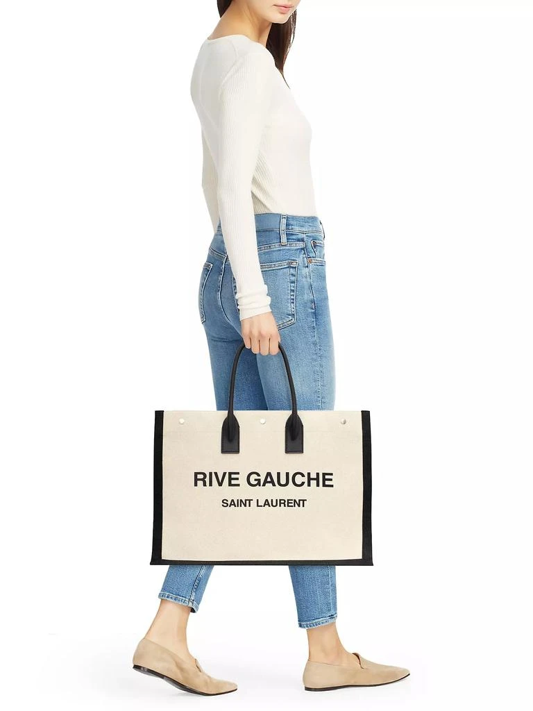 Saint Laurent Rive Gauche Large Tote Bag in Canvas and Smooth Leather 2