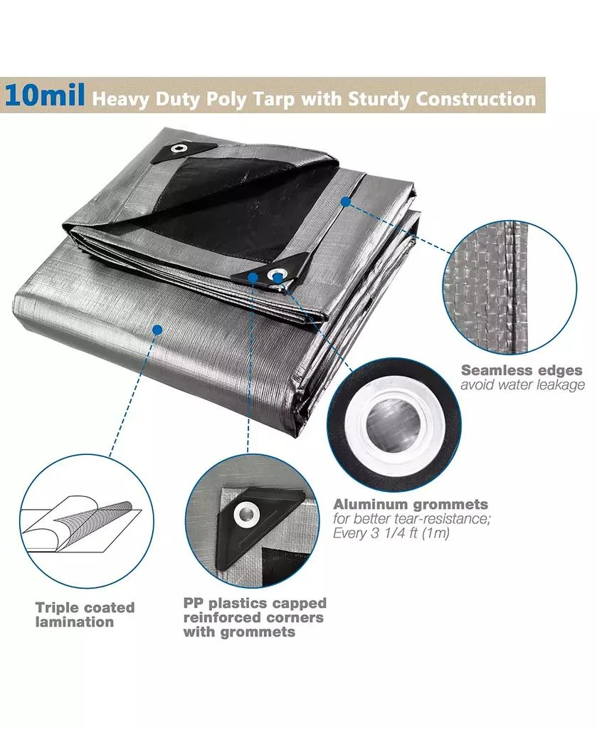 Yescom 10x12ft Heavy Duty Reinforced Poly Tarp 10-mil All Purpose Canopy Tent Cover Waterproof Tarpaulin 2