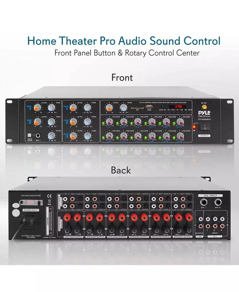 Pyle 12-Channel Audio Karaoke Bluetooth Amplifier - Stage
Studio Sound Mixer Receiver System with Microphone Talk-Over, MP3/USB/SD/AUX, Rack Mount (6000W MAX) 2